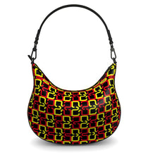 Load image into Gallery viewer, Abstract Red &amp; Yellow Geometric Curve Hobo Bag by The Photo Access
