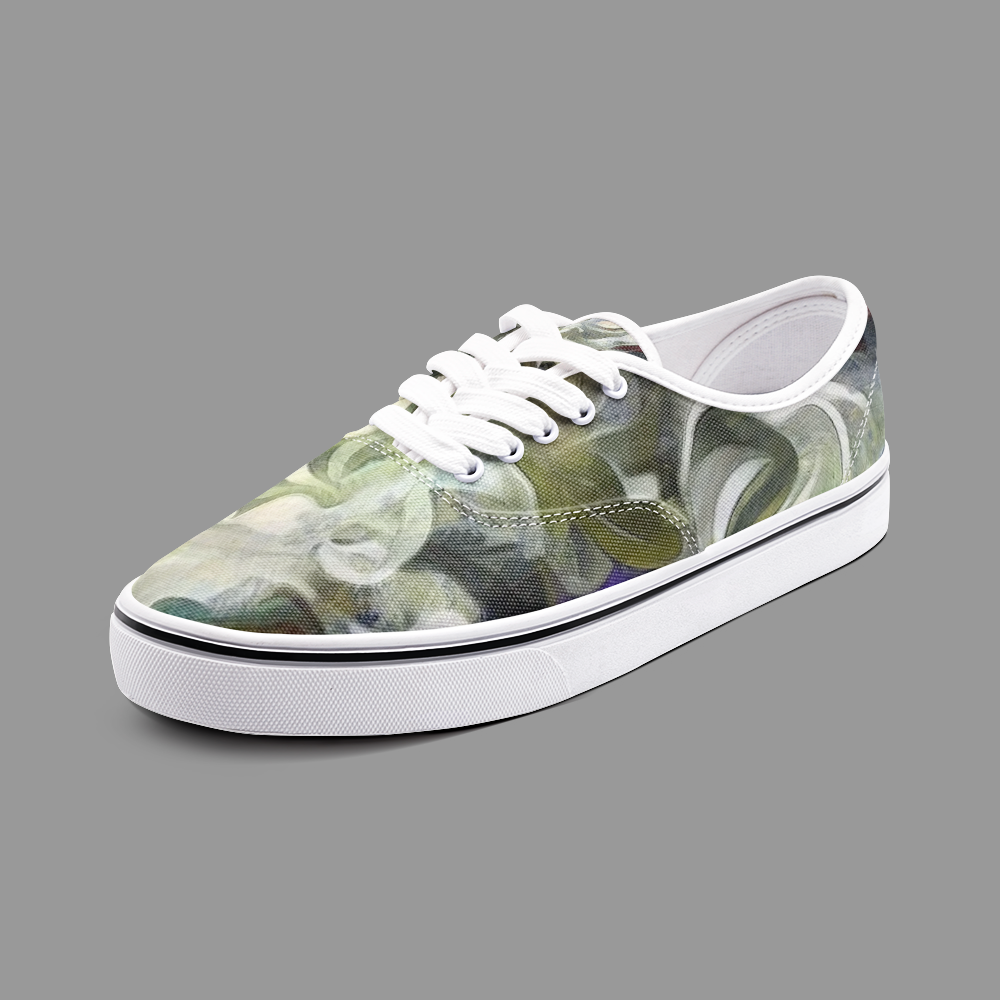 Abstract Fluid Lines of Movement Muted Tones Unisex Canvas Shoes Fashion Low Cut Loafer Sneakers by The Photo Access