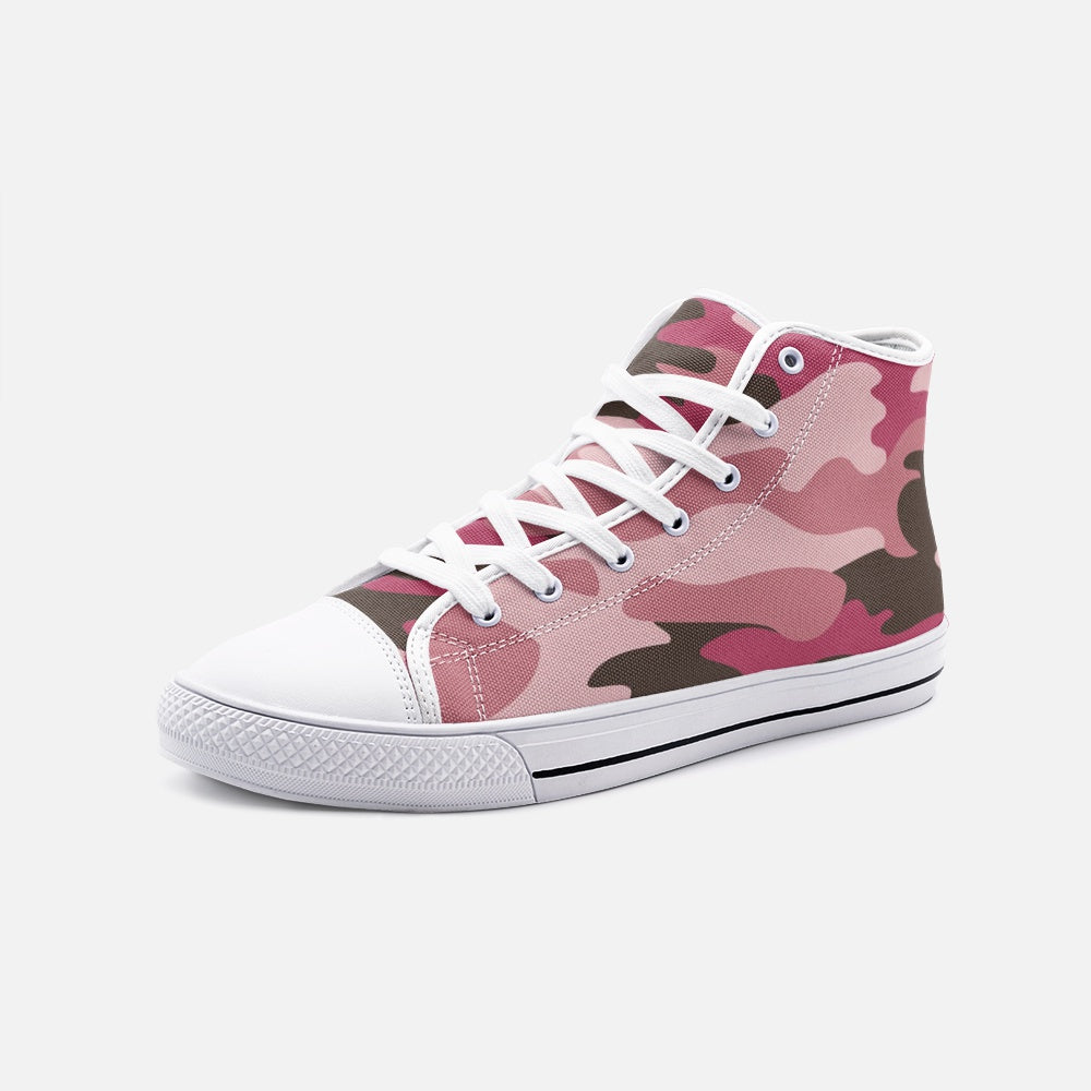 Pink Camouflage Unisex High Top Canvas Shoes by The Photo Access