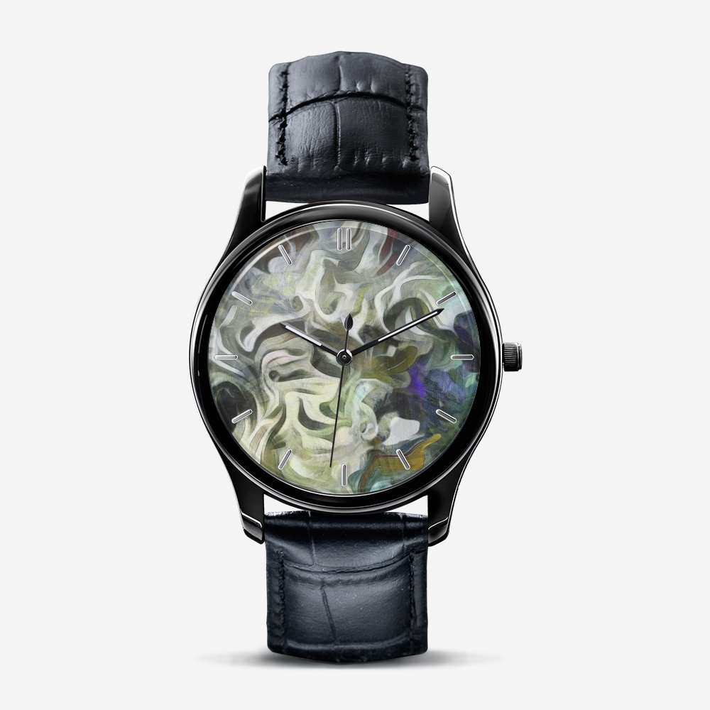 Abstract Fluid Lines of Movement Muted Tones Classic Fashion Unisex Print Black Quartz Watch Dial by The Photo Access