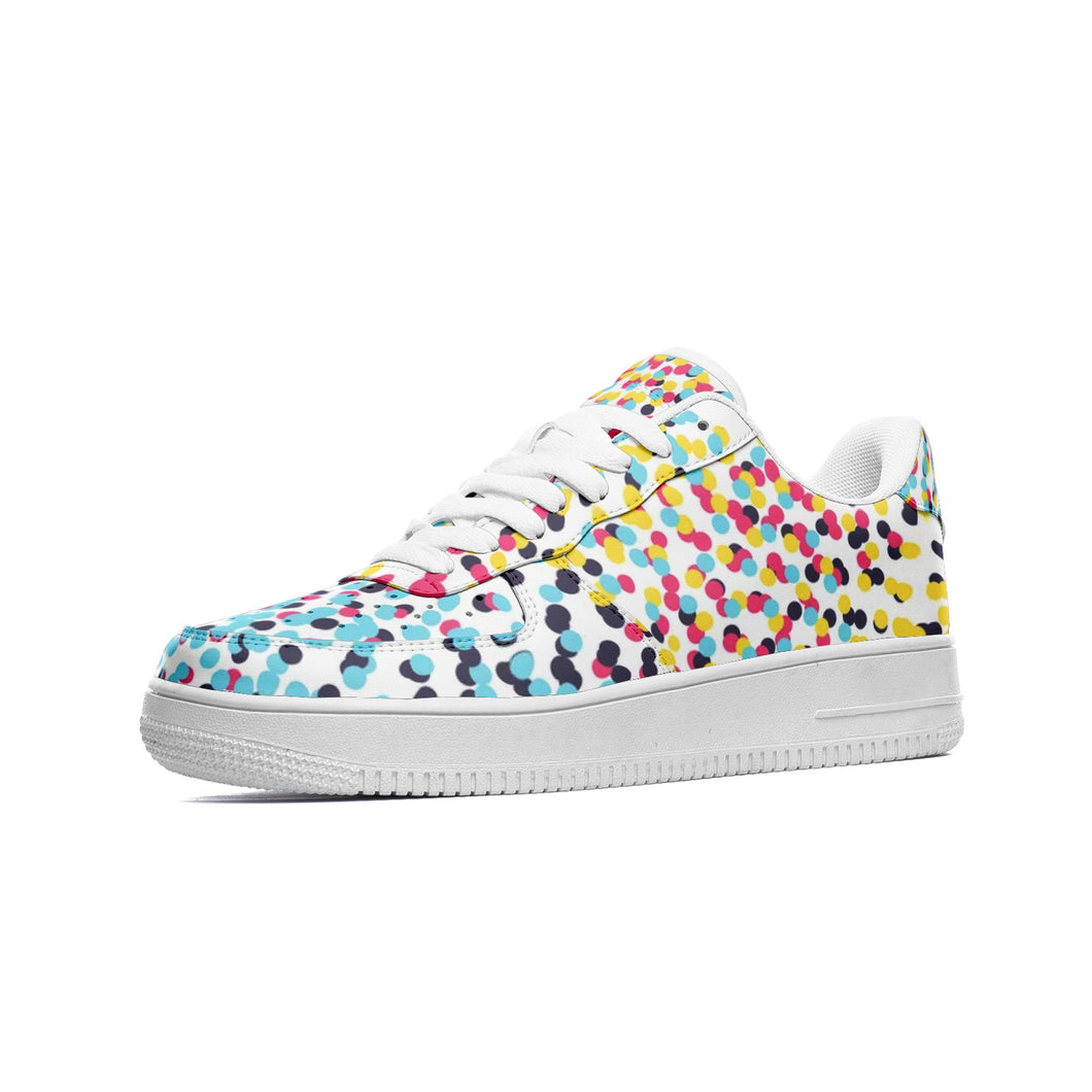 Colorful Neo Memphis Geometric Pattern Unisex Low Top Leather Sneakers by The Photo Access