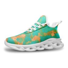 Load image into Gallery viewer, Aqua &amp; Gold Modern Artistic Digital Pattern Unisex Bounce Mesh Knit Sneakers by The Photo Access
