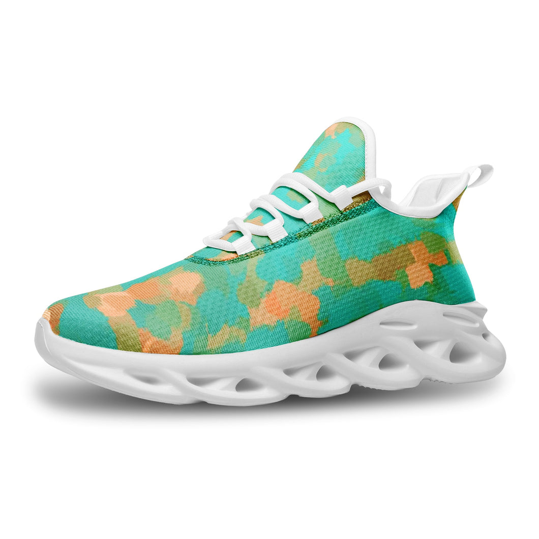 Aqua & Gold Modern Artistic Digital Pattern Unisex Bounce Mesh Knit Sneakers by The Photo Access