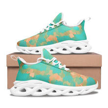 Load image into Gallery viewer, Aqua &amp; Gold Modern Artistic Digital Pattern Unisex Bounce Mesh Knit Sneakers by The Photo Access
