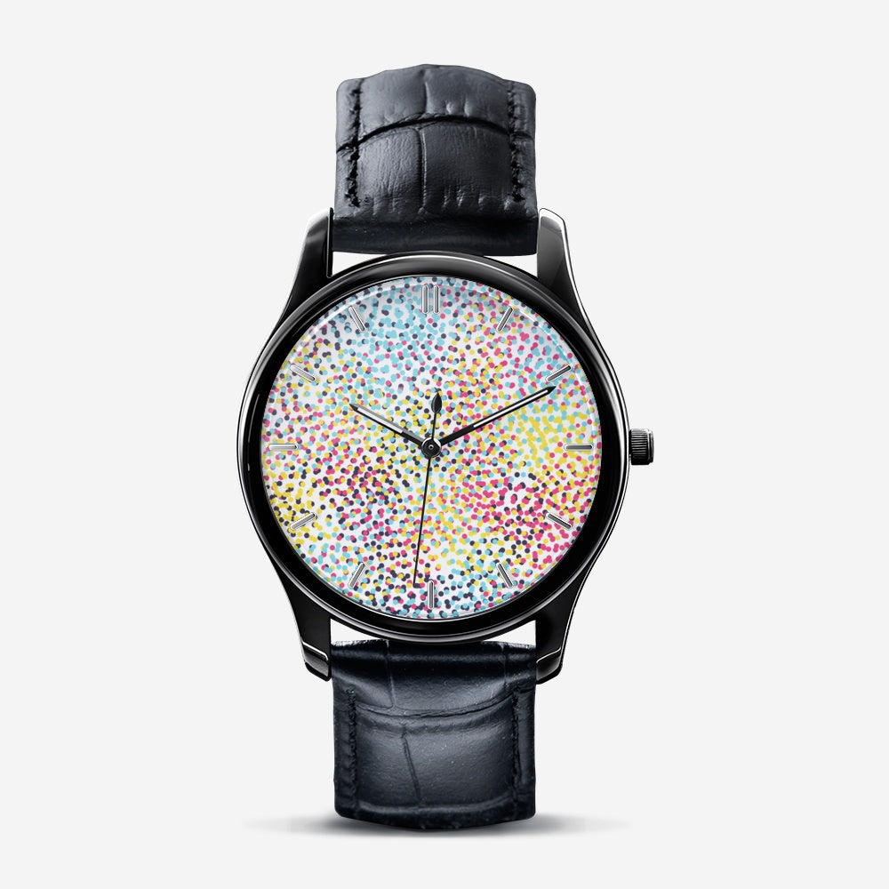 Colorful Neo Memphis Geometric Pattern Classic Fashion Unisex Print Black Quartz Watch Dial by The Photo Access