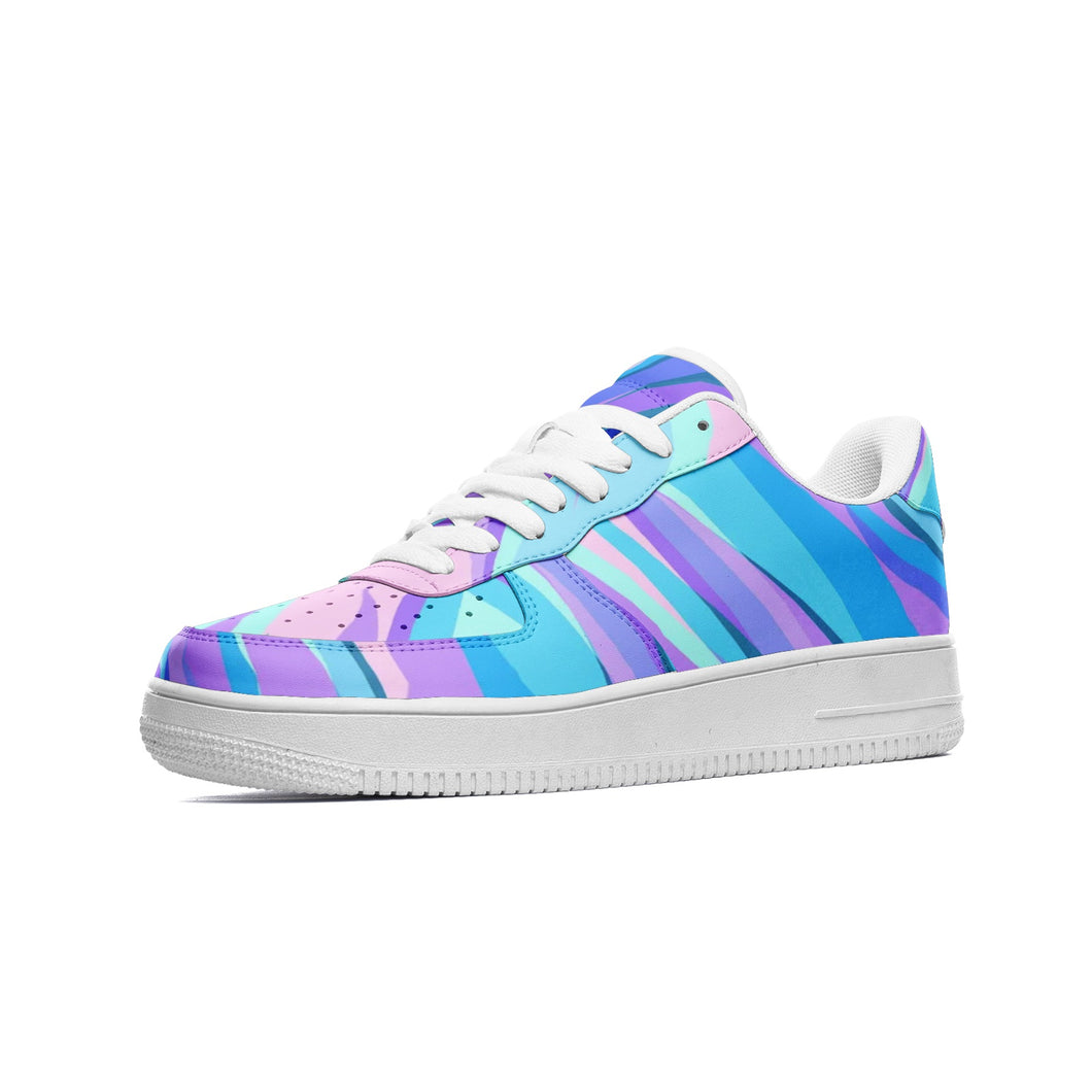 Blue Pink Abstract Eighties Unisex Low Top Leather Sneakers by The Photo Access