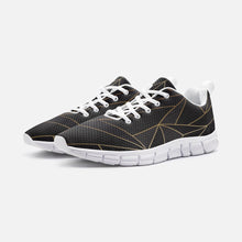 Cargar imagen en el visor de la galería, Abstract Black Polygon with Gold Line Unisex Lightweight Sneaker Athletic Sneakers by The Photo Access
