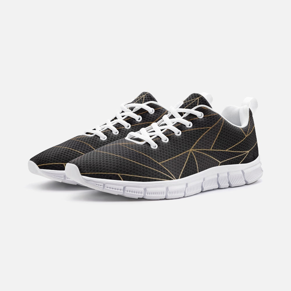 Abstract Black Polygon with Gold Line Unisex Lightweight Sneaker Athletic Sneakers by The Photo Access