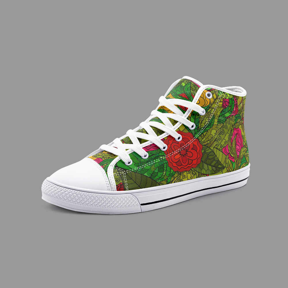 Hand Drawn Floral Seamless Pattern Skirt Unisex High Top Canvas Shoes by The Photo Access