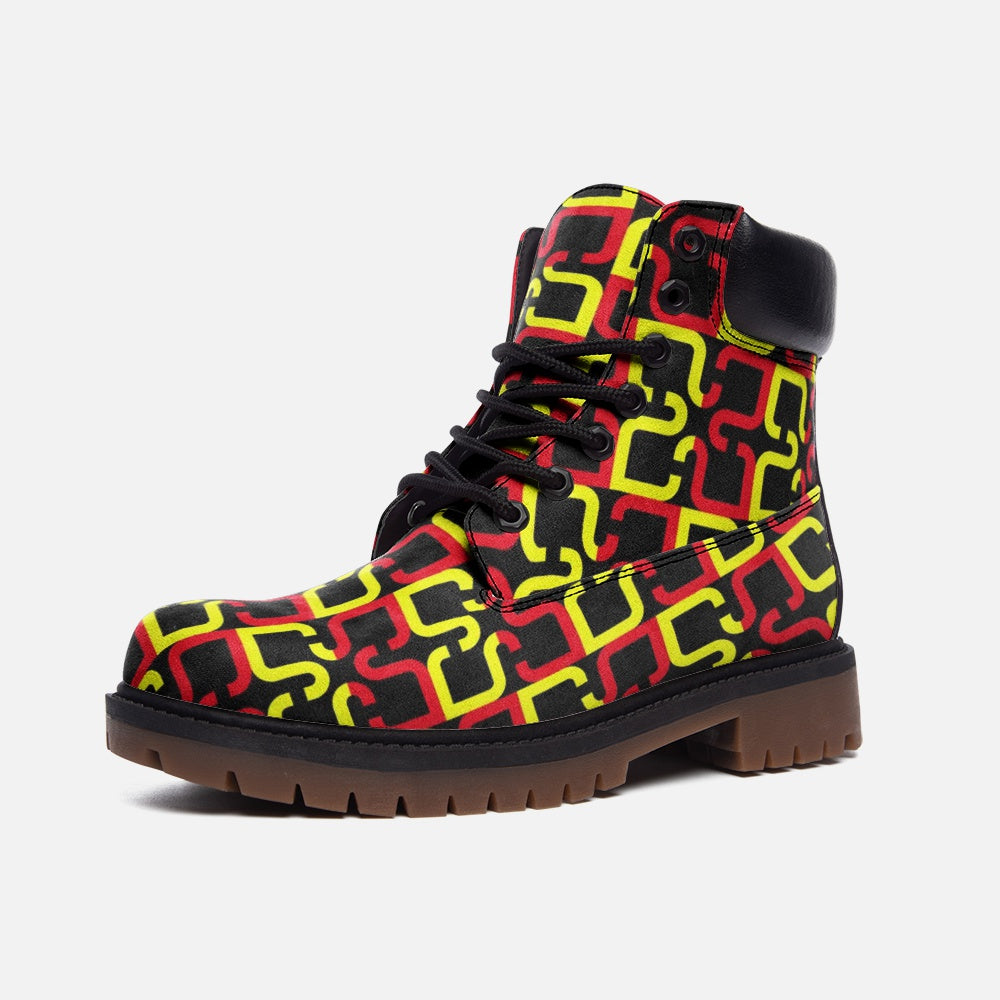 Abstract Red & Yellow Geometric Casual Leather Lightweight boots TB by The Photo Access