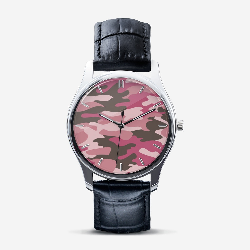 Pink Camouflage Classic Fashion Unisex Print Silver Quartz Watch Dial by The Photo Access