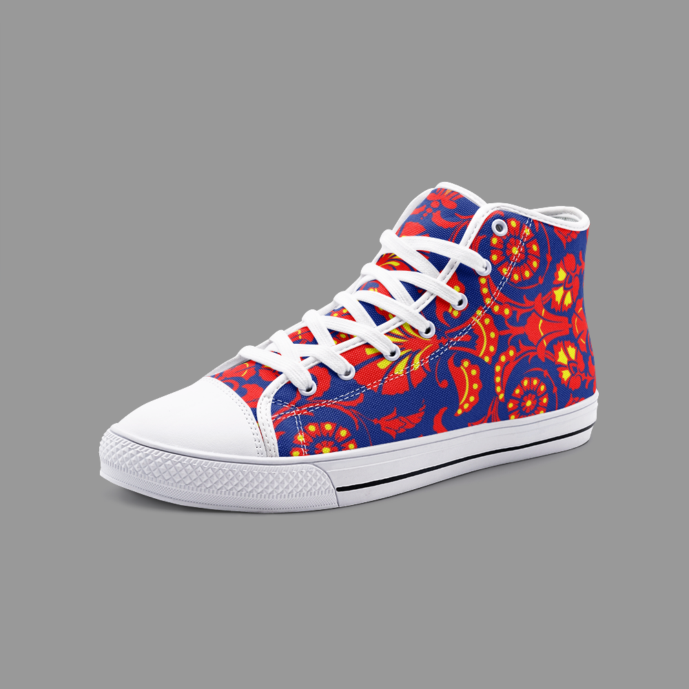 Wallpaper Damask Floral Unisex High Top Canvas Shoes by The Photo Access