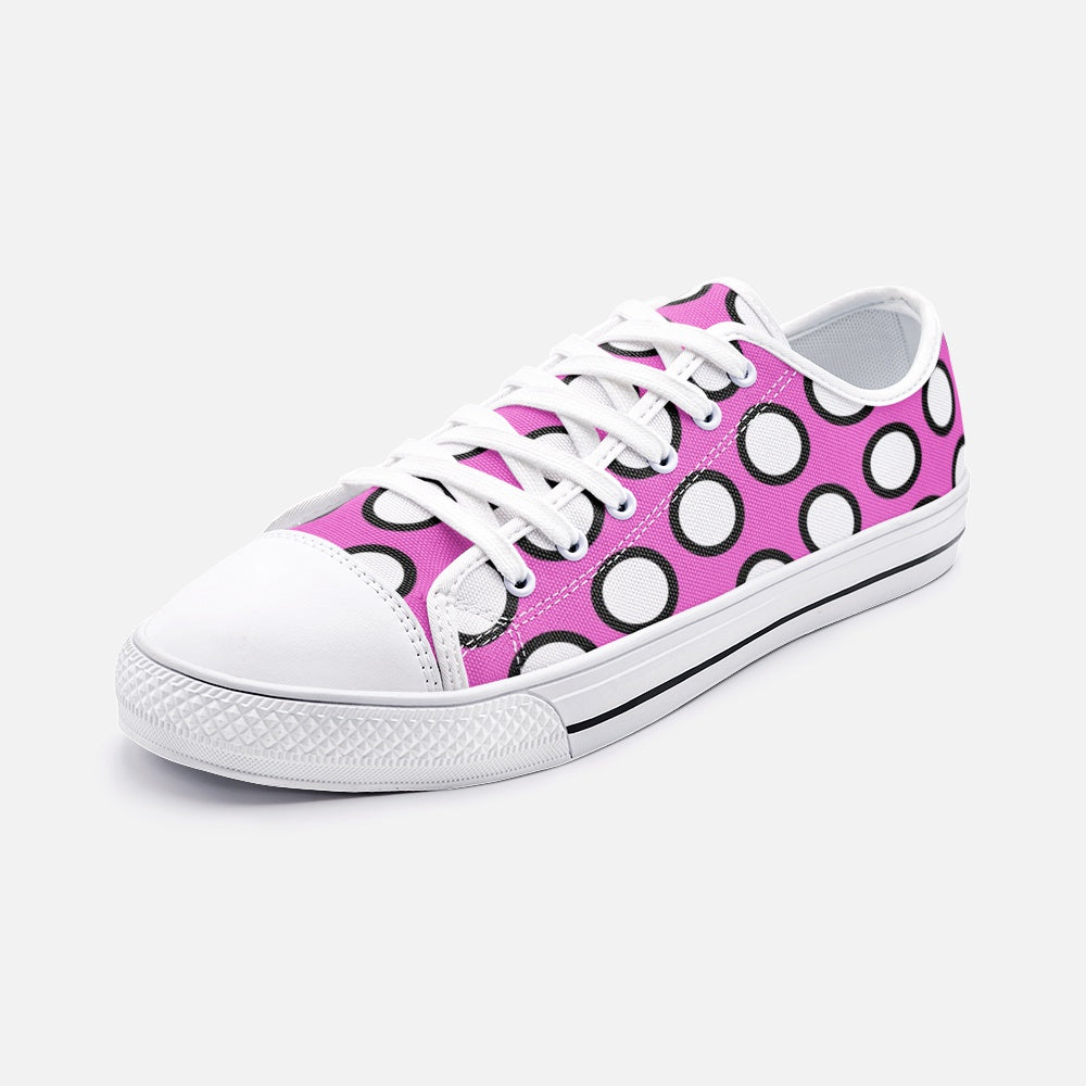 Pink Polka Dots Unisex Low Top Canvas Shoes by The Photo Access