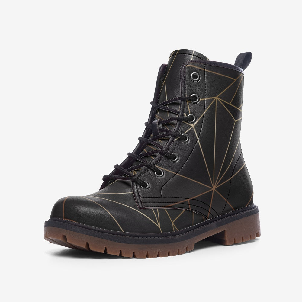Abstract Black Polygon with Gold Line Casual Leather Lightweight boots MT by The Photo Access