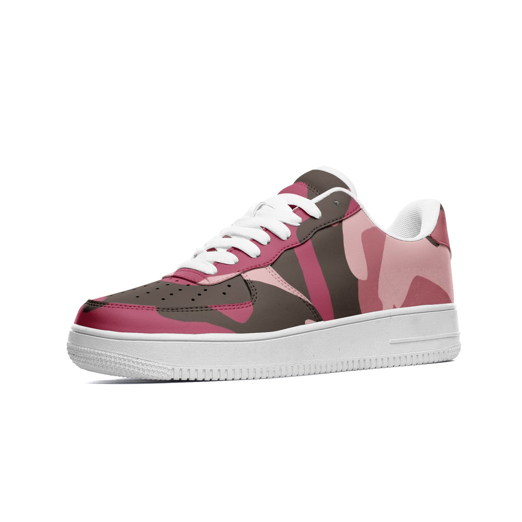 Pink Camouflage Unisex Low Top Leather Sneakers by The Photo Access
