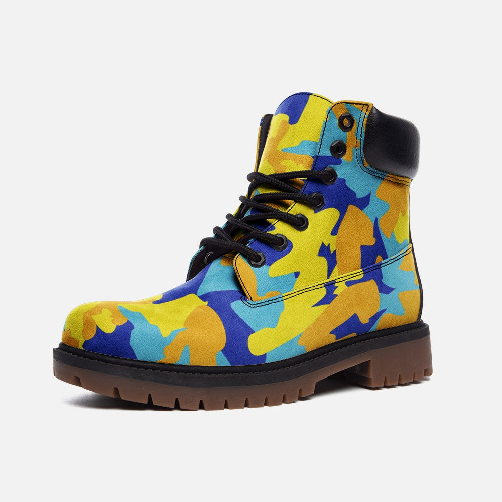 Yellow Blue Neon Camouflage Casual Leather Lightweight boots TB by The Photo Access