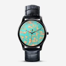 Load image into Gallery viewer, Aqua &amp; Gold Modern Artistic Digital Pattern Classic Fashion Unisex Black Quartz Watch Dial by The Photo Access
