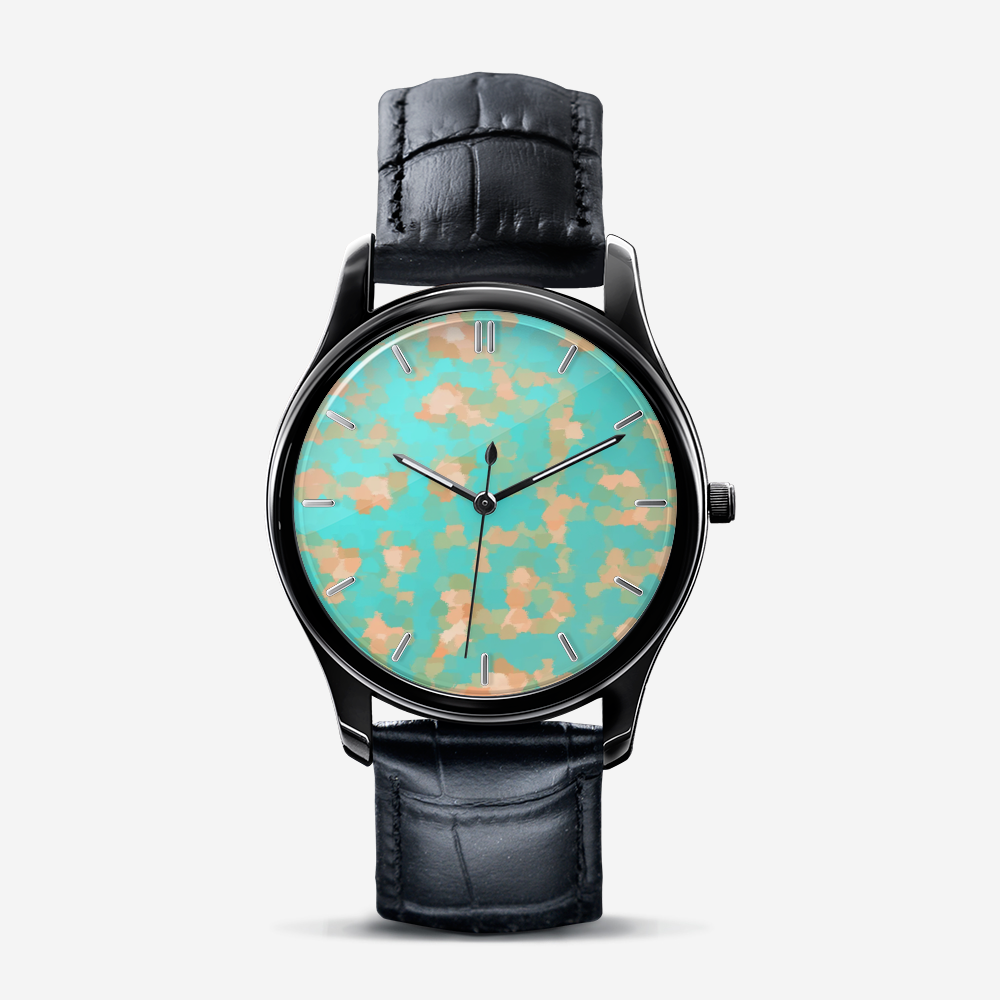 Aqua & Gold Modern Artistic Digital Pattern Classic Fashion Unisex Black Quartz Watch Dial by The Photo Access