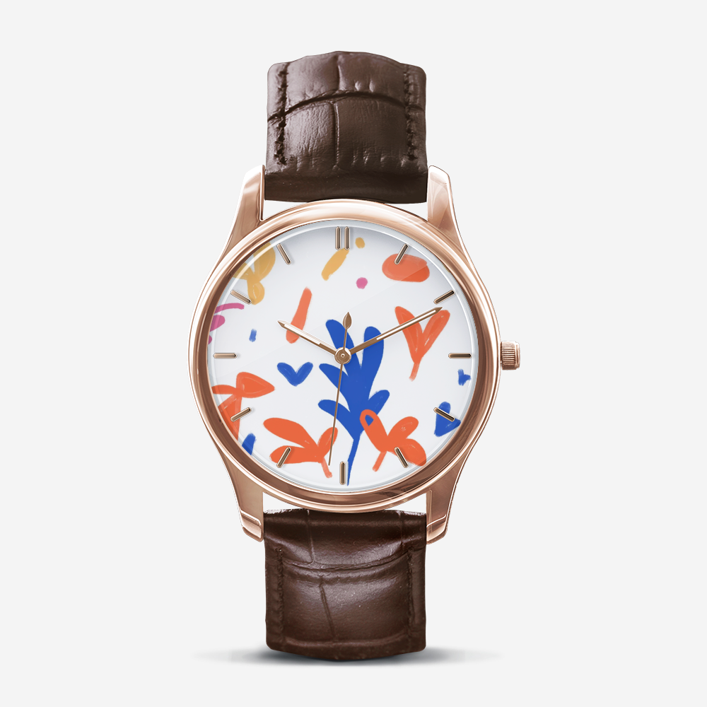 Abstract Leaf & Plant Classic Fashion Unisex Print Gold Quartz Watch Dial by The Photo Access