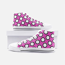Lade das Bild in den Galerie-Viewer, Pink Polka Dots Unisex High Top Canvas Shoes by The Photo Access
