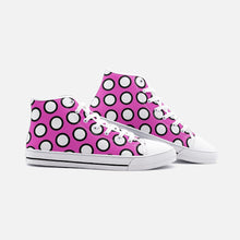 गैलरी व्यूवर में इमेज लोड करें, Pink Polka Dots Unisex High Top Canvas Shoes by The Photo Access

