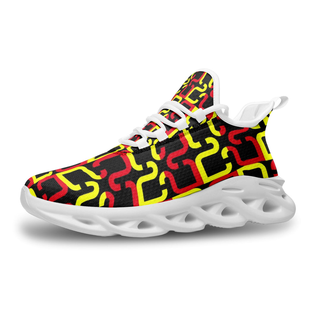 Abstract Red & Yellow Geometric Unisex Bounce Mesh Knit Sneakers by The Photo Access