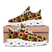 Lade das Bild in den Galerie-Viewer, Abstract Red &amp; Yellow Geometric Unisex Bounce Mesh Knit Sneakers by The Photo Access
