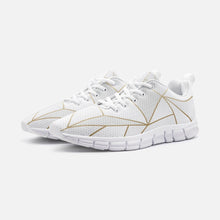Cargar imagen en el visor de la galería, Abstract White Polygon with Gold Line Casual Unisex Lightweight Sneaker Athletic Sneakers by The Photo Access
