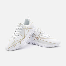 Cargar imagen en el visor de la galería, Abstract White Polygon with Gold Line Casual Unisex Lightweight Sneaker Athletic Sneakers by The Photo Access
