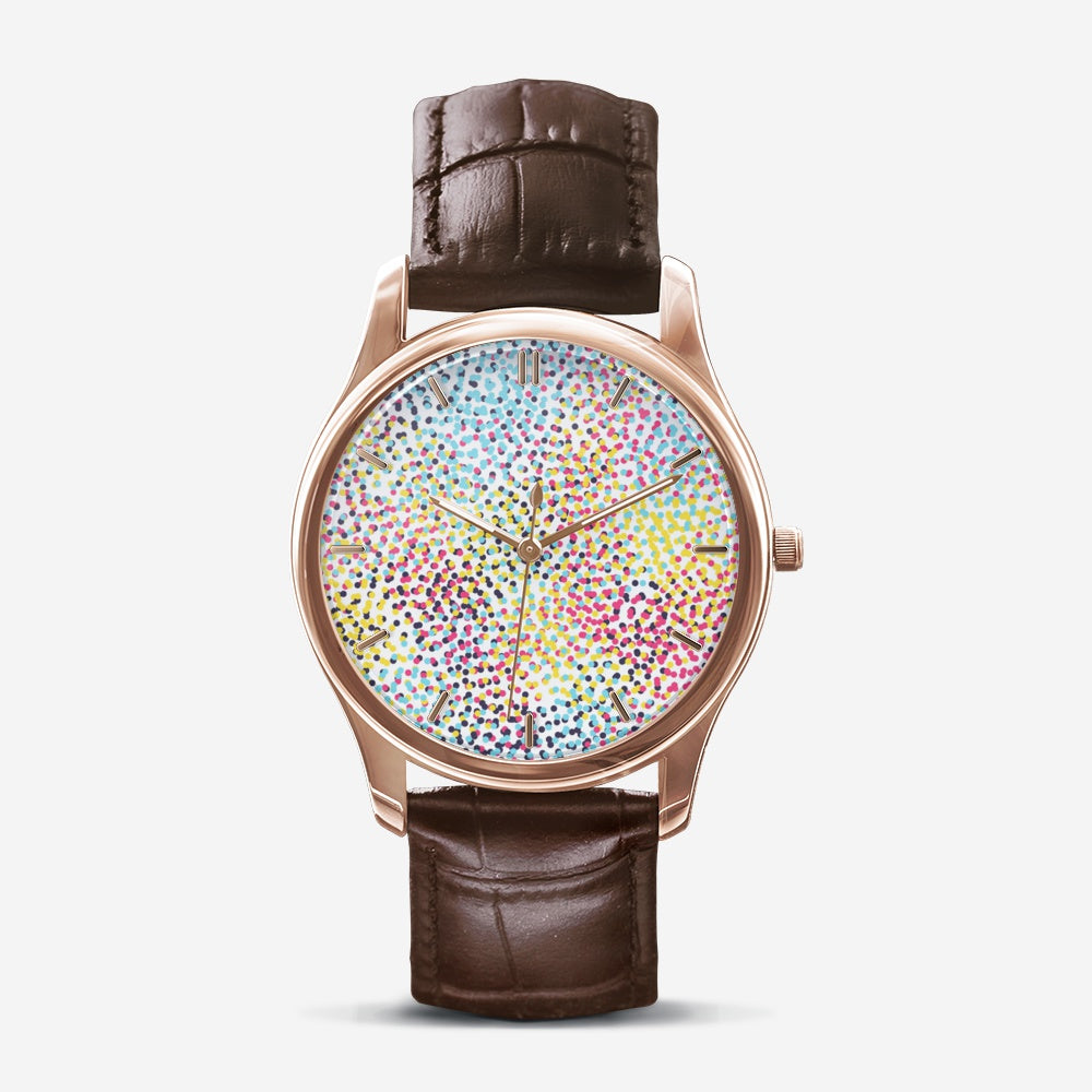 Colorful Neo Memphis Geometric Pattern Classic Fashion Unisex Print Gold Quartz Watch by The Photo Access