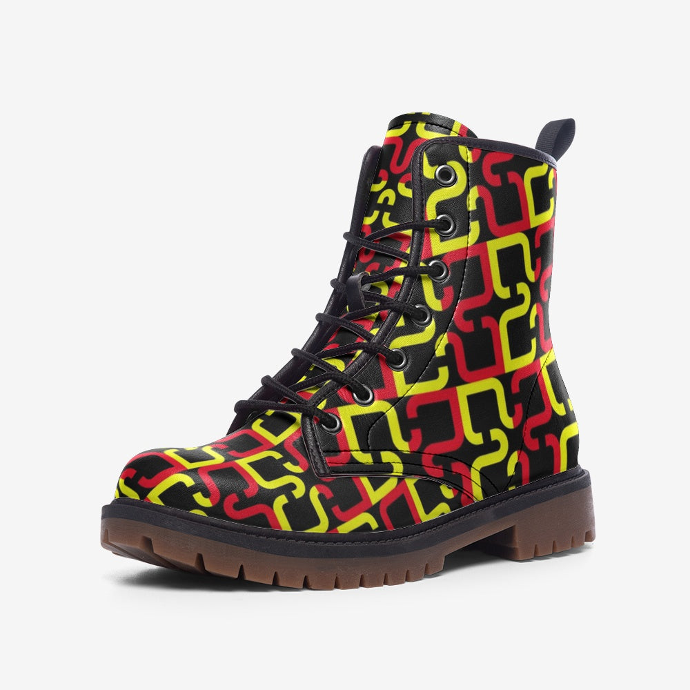 Abstract Red & Yellow Geometric Casual Leather Lightweight boots MT by The Photo Access