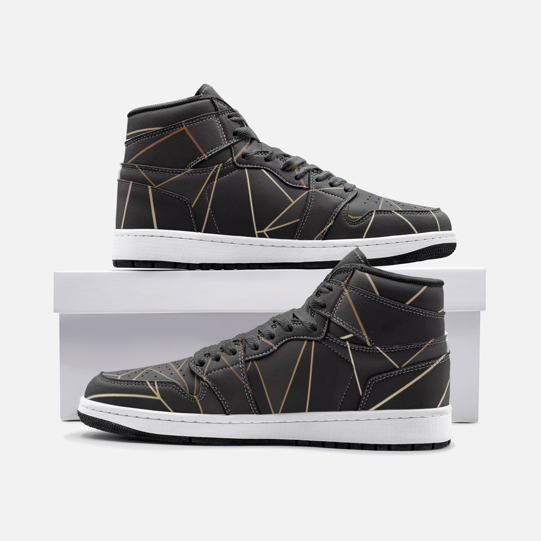 Abstract Black Polygon with Gold Line Unisex Sneaker TR by The Photo Access
