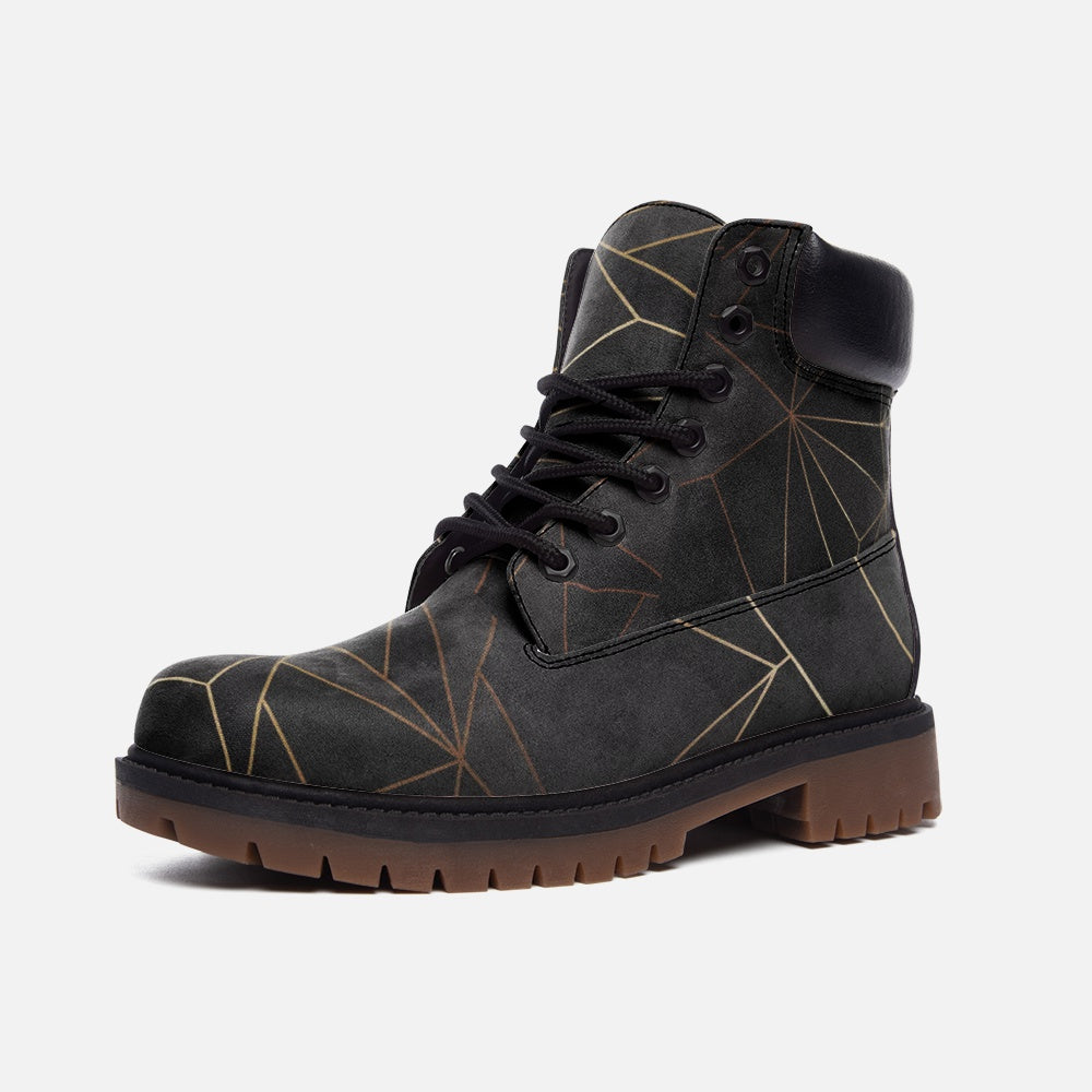Abstract Black Polygon with Gold Line Casual Leather Lightweight boots TB by The Photo Access