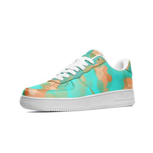 Lade das Bild in den Galerie-Viewer, Aqua &amp; Gold Modern Artistic Digital Pattern Unisex Low Top Leather Sneakers by The Photo Access
