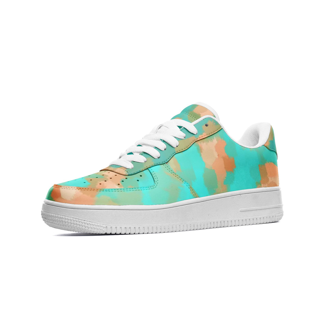 Aqua & Gold Modern Artistic Digital Pattern Unisex Low Top Leather Sneakers by The Photo Access