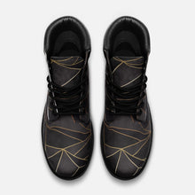 Load image into Gallery viewer, Abstract Black Polygon with Gold Line Casual Leather Lightweight boots TB by The Photo Access
