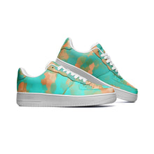 Lade das Bild in den Galerie-Viewer, Aqua &amp; Gold Modern Artistic Digital Pattern Unisex Low Top Leather Sneakers by The Photo Access
