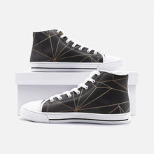 Load image into Gallery viewer, ABSTRACT BLACK POLYGON WITH GOLD LINE UNISEX HIGH TOP CANVAS SHOES BY THE PHOTO ACCESS
