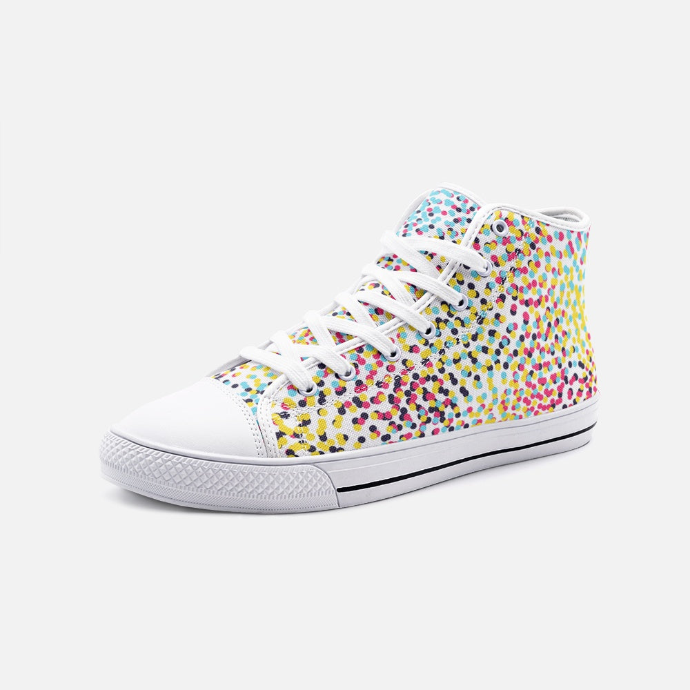 Colorful Neo Memphis Geometric Pattern Unisex High Top Canvas Shoes by The Photo Access