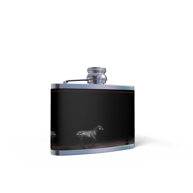 Zebra Running at Night Leather Wrapped Hip Flask by The Photo Access