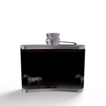 Load image into Gallery viewer, Zebra Running at Night Leather Wrapped Hip Flask by The Photo Access
