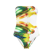 Load image into Gallery viewer, Paints on White Strapless Swimsuit by The Photo Access

