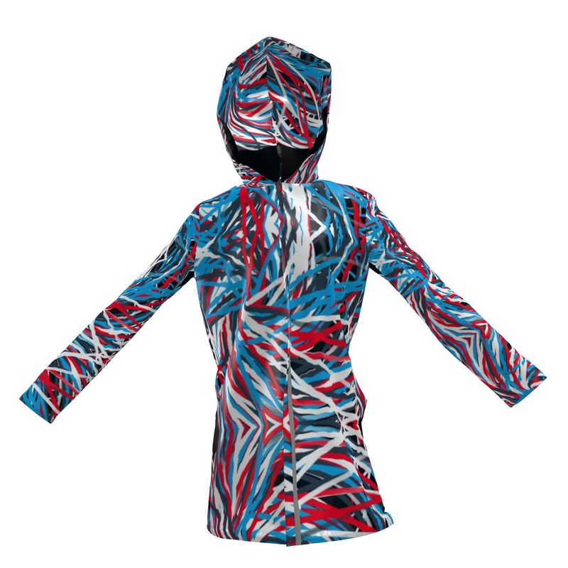 Colorful Thin Lines Art Womens Hooded Rain Mac by The Photo Access