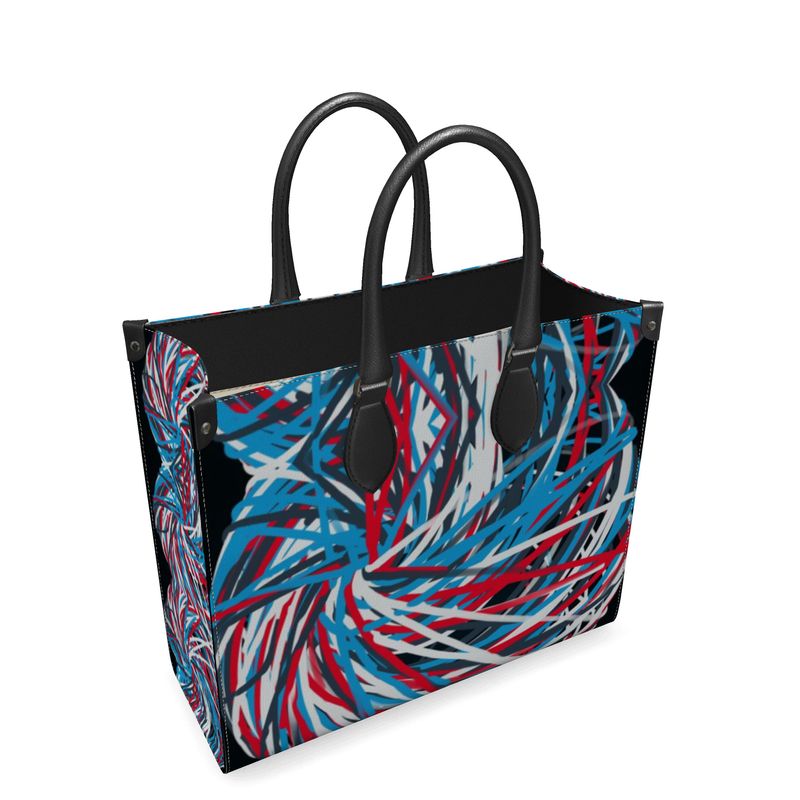 Colorful Thin Lines Art Leather Shopper Bag by The Photo Access