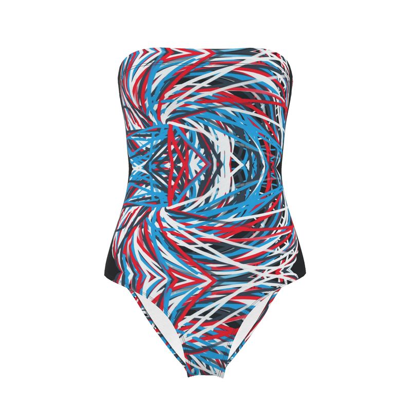 Colorful Thin Lines Art Strapless Swimsuit by The Photo Access