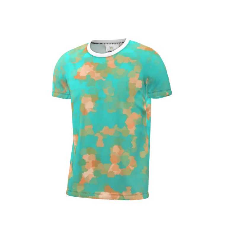 Aqua & Gold Modern Artistic Digital Pattern Cut and Sew All Over Print T-Shirt by The Photo Access