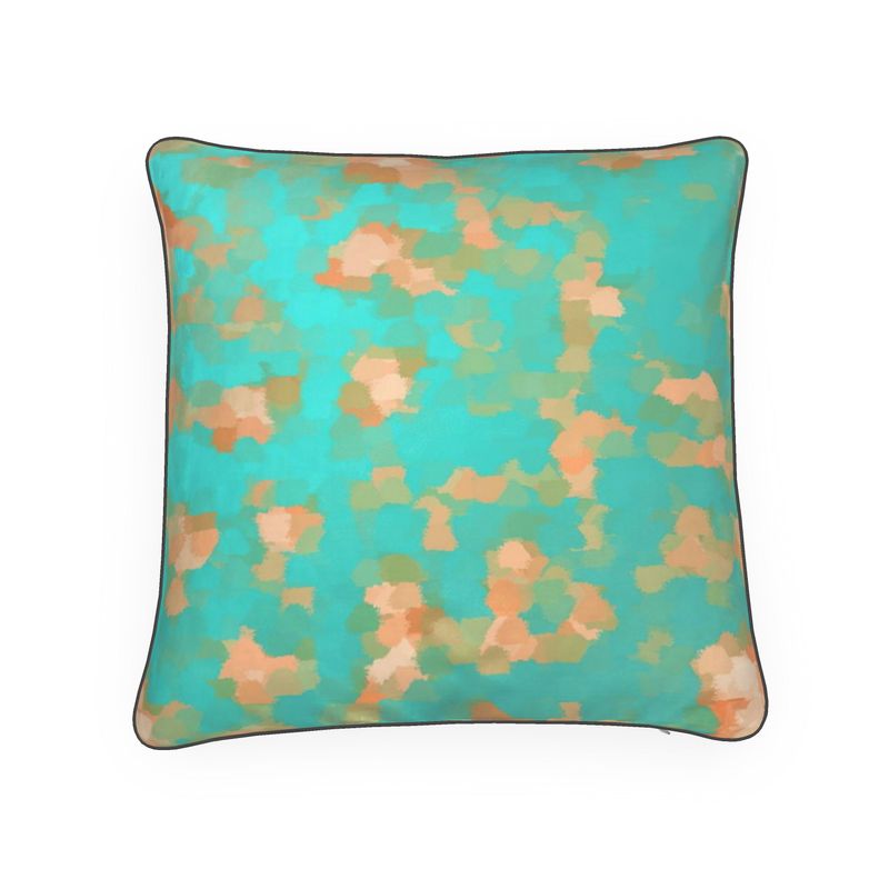 Aqua & Gold Modern Artistic Digital Pattern Pillow by The Photo Access