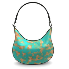 Load image into Gallery viewer, Aqua &amp; Gold Modern Artistic Digital Pattern Curve Hobo Bag by The Photo Access
