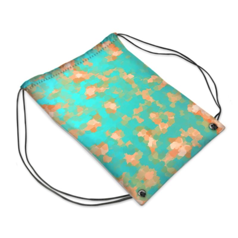 Aqua & Gold Modern Artistic Digital Pattern Drawstring Sports Bag by The Photo Access
