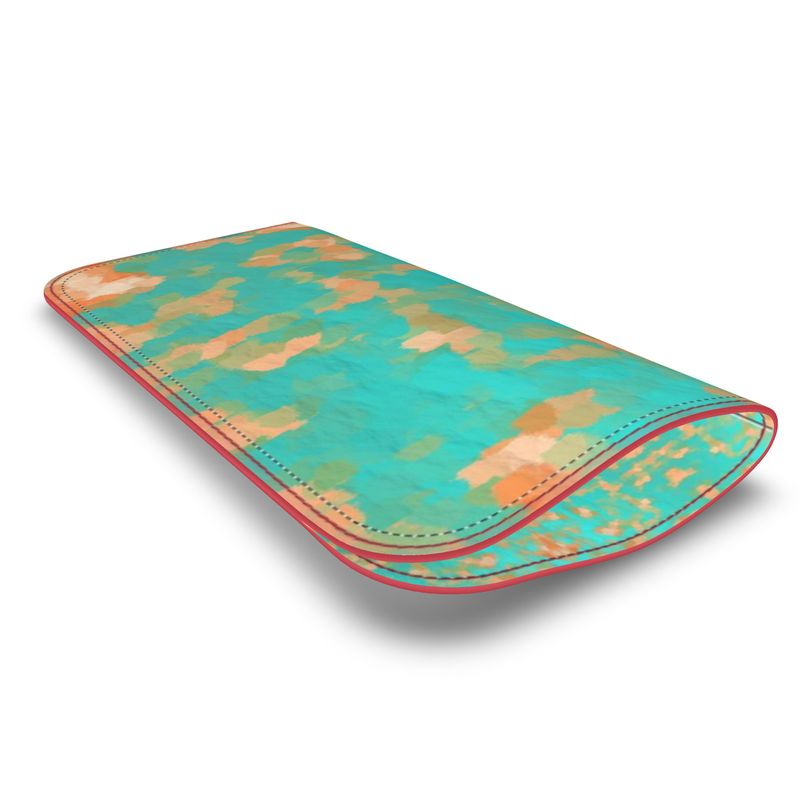 Aqua & Gold Modern Artistic Digital Pattern Leather Glasses Case by The Photo Access